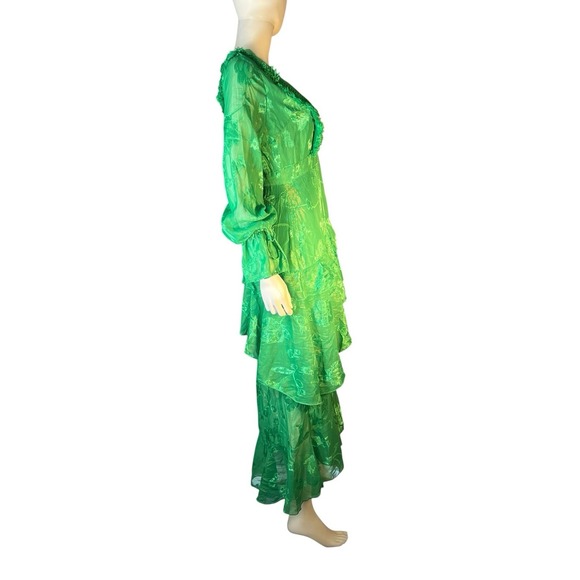 ASOS Dark Pink emerald green maxi dress with asymmetric ruffle/fringe sz 8 - Picture 10 of 10